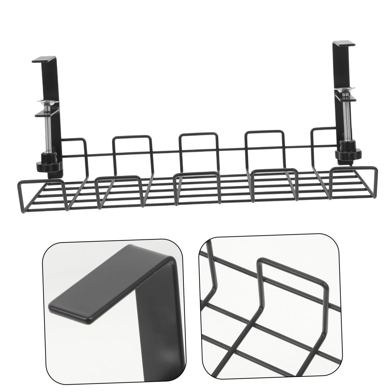 Organizador de Cables Negro Debajo del Escritorio de Acero al Carbono | Caja de 18 Unidades, para Dormitorio y Oficina, Instalación Sencilla y Gestión Ordenada