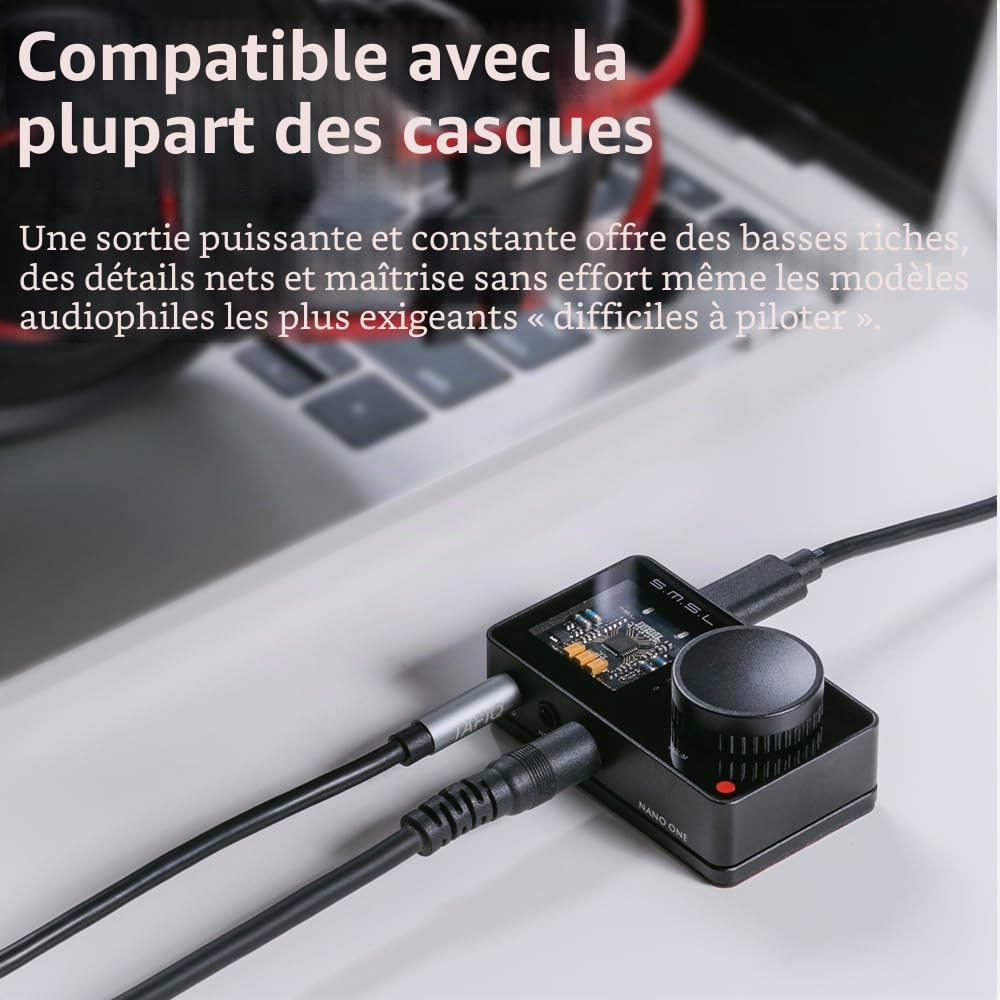 Carte son externe SMSL Nano ONE Pro, puce DSP Hi-Fi, son surround virtuel 7.1, pour Windows/Mac/téléphone/diffusion en direct/jeu, sortie casque 3,5 mm, entrée micro, Plug and Play sans pilote (Noir)