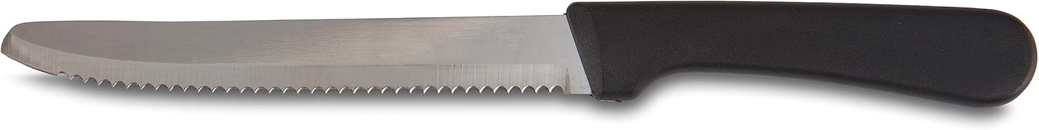 AME D’ESSENCE Set of 144 Stainless Steel Steak Knives - 5 Inch Serrated Edge, Round Tip, Plastic Handle - Ideal for Kitchen, Butter Cutlery, and Restaurants