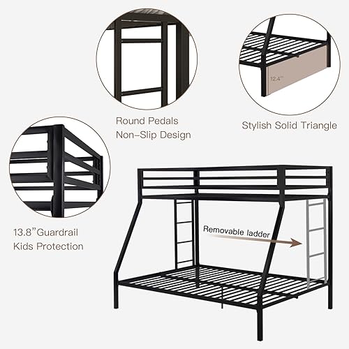 Miniatura 6 de ikalido Litera tipo loft de metal, tamaño individual sobre matrimonial, con barandilla de seguridad y escalera, no necesita somier, muebles de