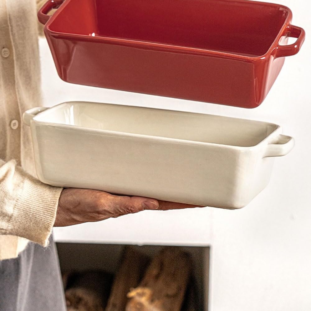 Lasagna Pans Household Ceramic Double-Handled Baking Pan Rectangular Toast Plate Deep Dish Microwave Oven for Baking Cake