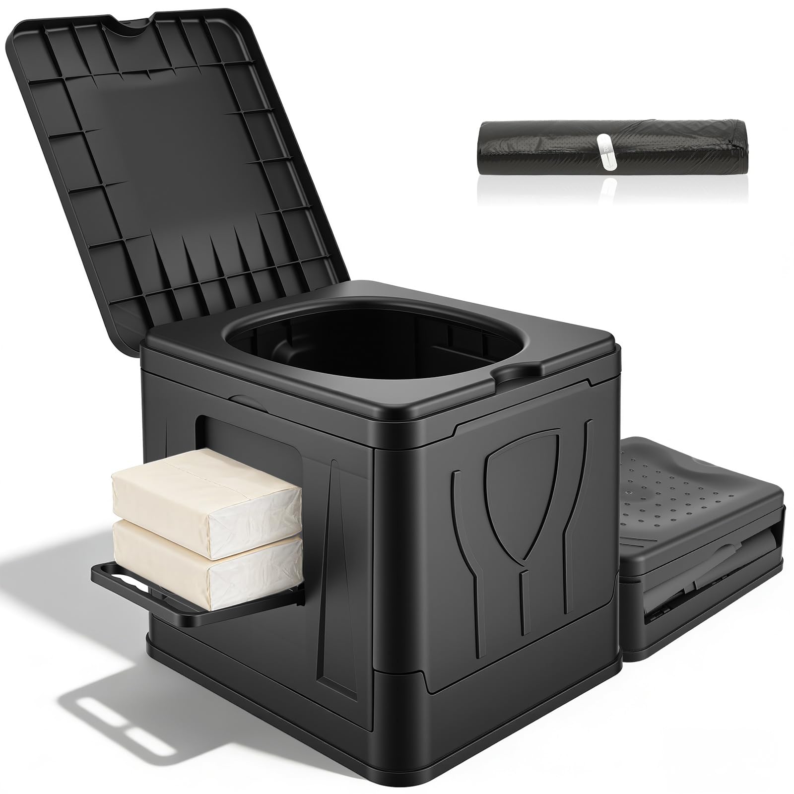 Camping Toilet portable, folding Travel Toilet for Adults with Paper Holder and Trash Bags, Porta Potty Loo Outdoor for Camping Hiking Fishing RV Festivals & Emergency Use, 150KG Load Capacity