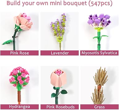 fun4kid Mini Bricks flower bouquet building set, artificial flower building blocks, home decoration, 547 pieces creative botanical collection, for girls aged 8-12