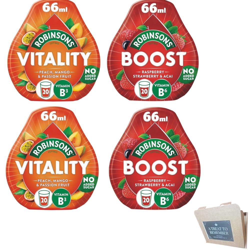 Robinsons 2x Vitality Peach, Mango & Passion Fruit +2x Boost Benefit Drops Raspberry, Strawberry & Acai with Vitamin B6 | By Shanza Departmental's