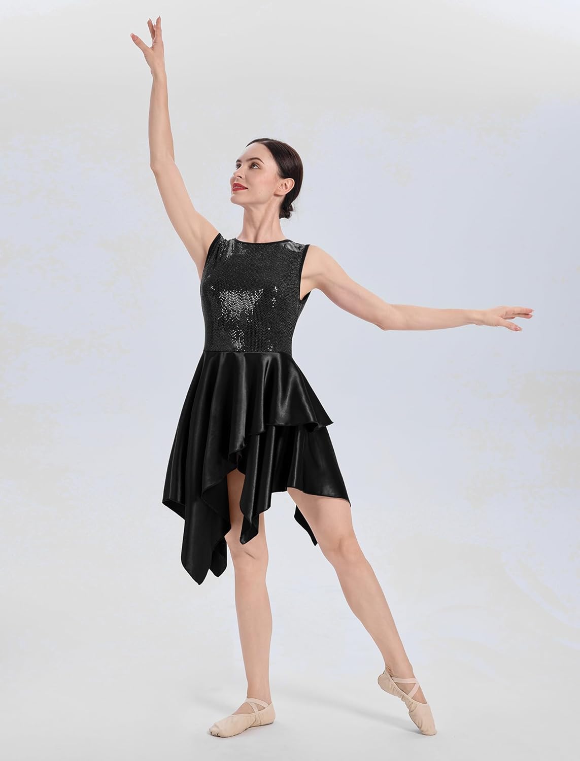 ODASDO Praise Dance Dresses for Women Liturgical Dancewear Sleeveless Satin Overlay Dress Costume (White Dress Not Included)