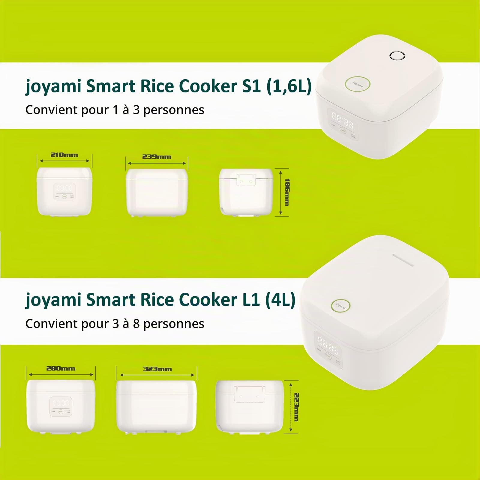 joyami Cuiseurs à Riz Mini Rice Cooker - Cuiseurs de Riz 1.6L 3.5 Tasses Intérieure Antiadhésive, Xiaomi Home App Contrôle Manuel, pour 6 Bols Jusqu'à 3 Personnes Garder au Chaud Mode Préréglé