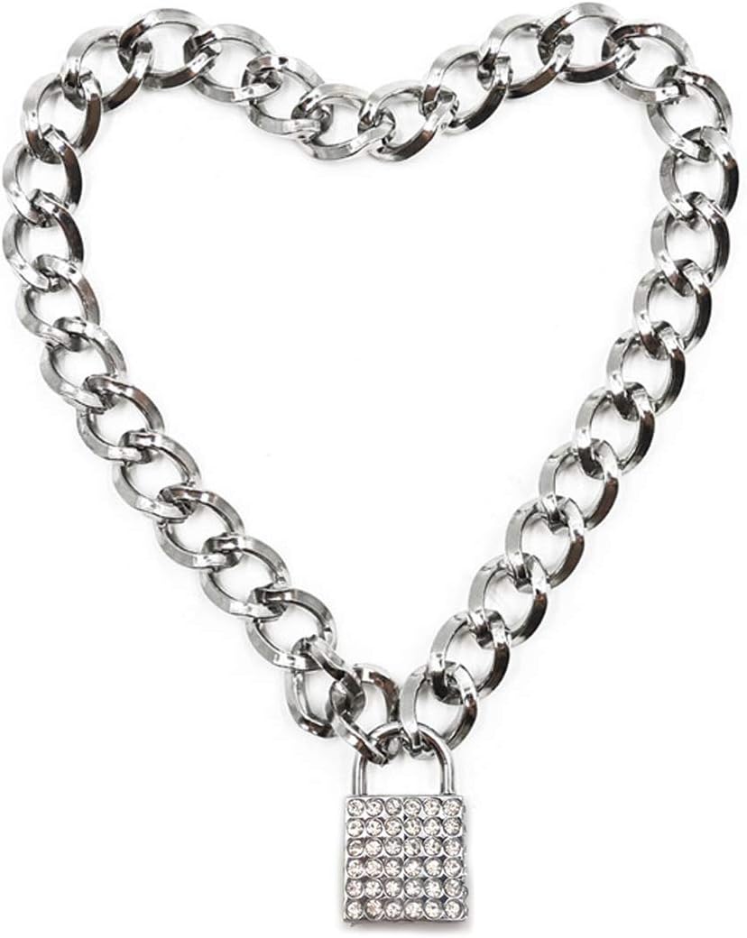 Succuba Padlock Necklace Metal Chain Collar Choker Heart Lock Necklace with Key and Box for Women, Men and Pet (16 to 22 Inches)