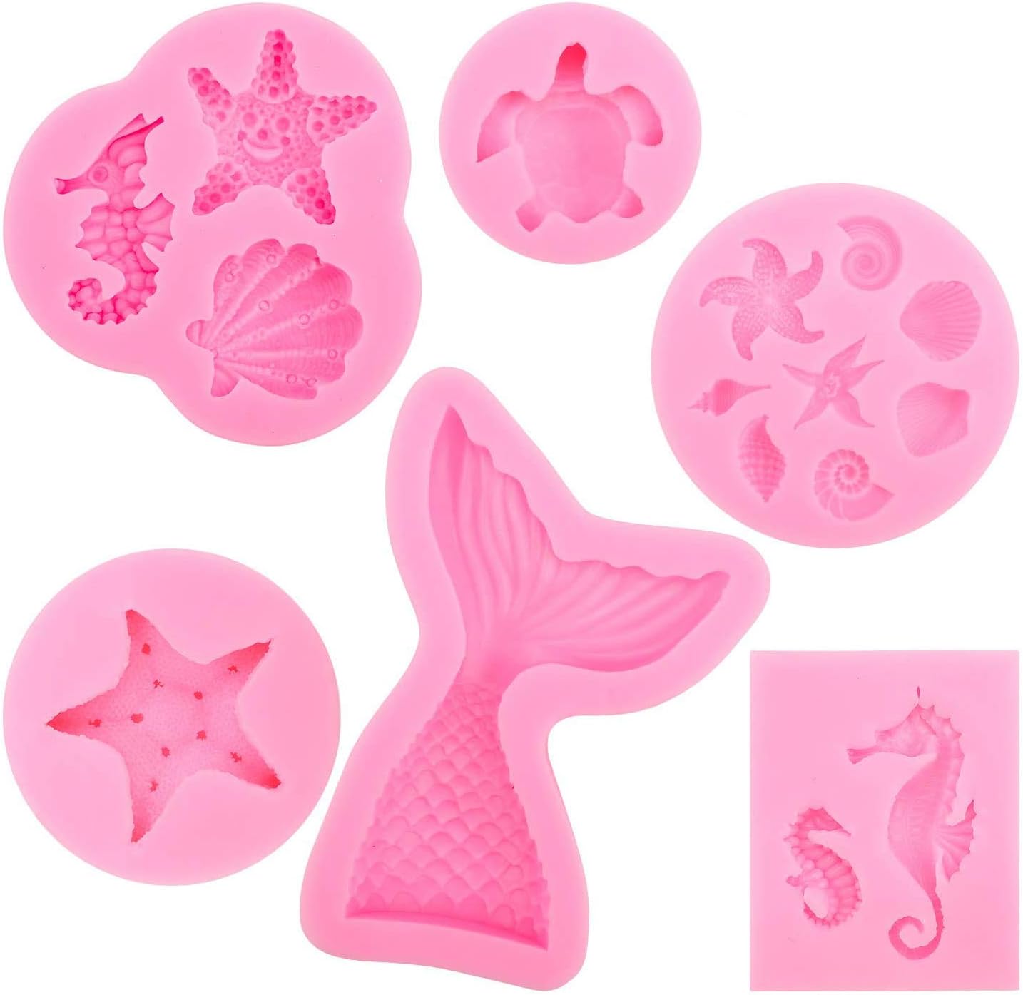 SYOSI DIY Animal Silicone Molds Set Reusable Sweet Baking Molds Tools Mermaid Tail Ocean Seashell 3D Shaped Molds for Cake Chocolate Candy Fondant Muffin Ice Jelly Baking Candy Chocolate