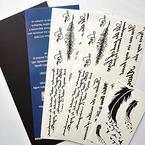 Kotbs Temporary Tattoos Paper Lovely English Words & Feather Designs Body Art Make up for Women Fake Tattoo Sticker (2 Sheet Pack) - Thumbnail 2