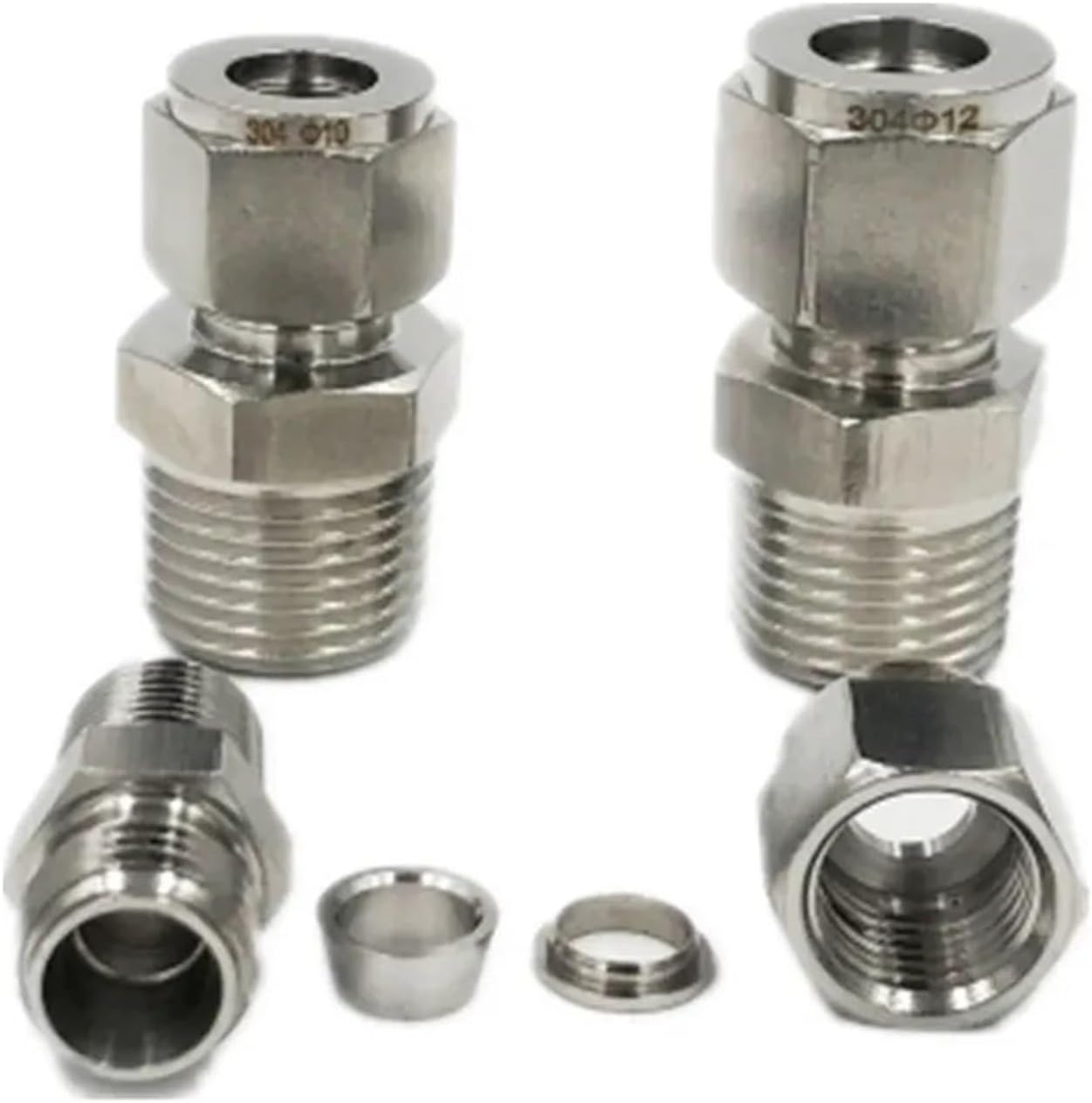 SS 304 Stainless Steel Double Ferrule Compression Connector 6mm 8mm 10mm 12mm Tube to 1/8" 1/4" 3/8" 1/2" Male Pipe Fitting(14mm OD Tube,1/2")
