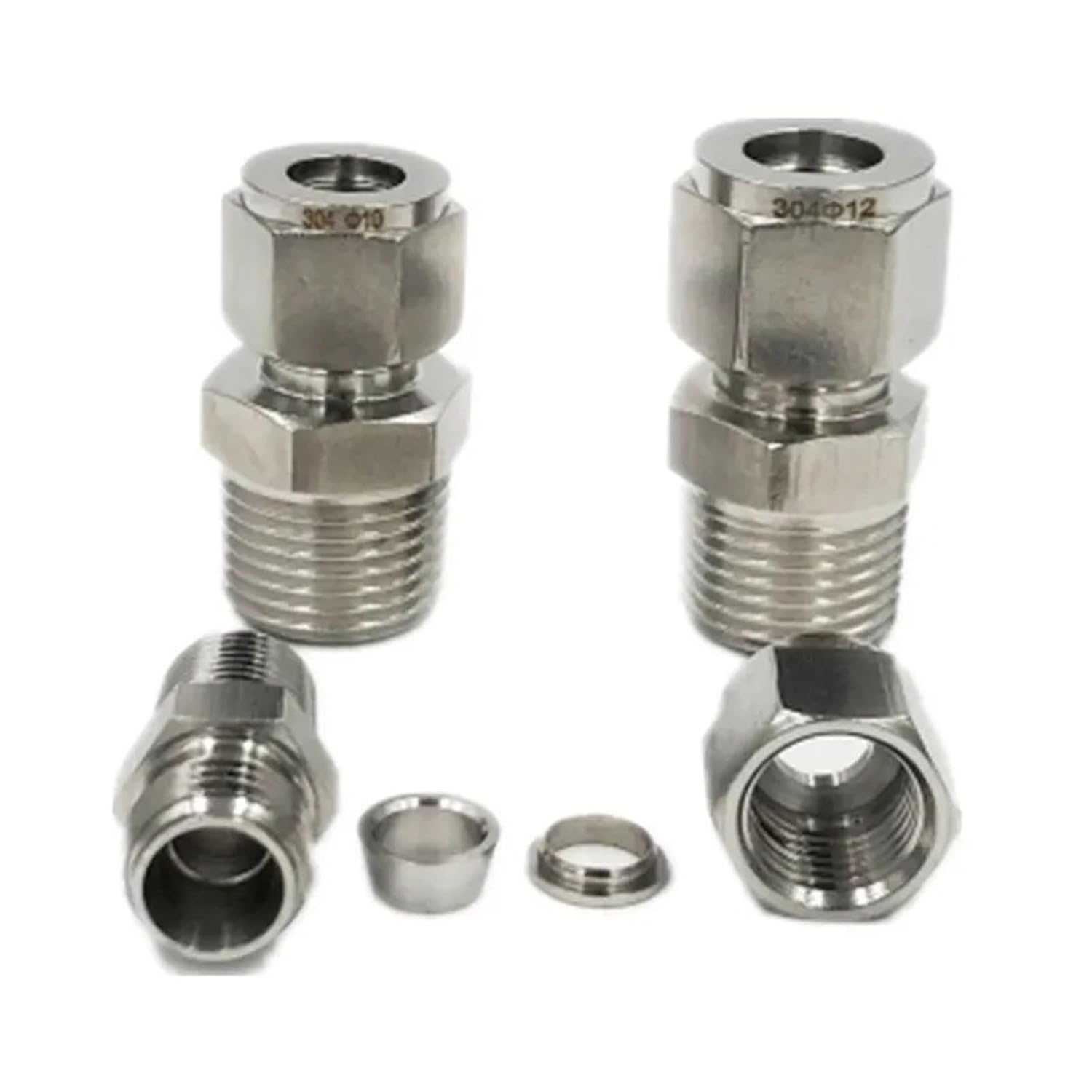 EZZON SS 304 Stainless Steel Double Ferrule Compression Connector 6mm 8mm 10mm 12mm Tube to 1/8" 1/4" 3/8" 1/2" Male Pipe Fitting(16mm OD Tube,1/8")
