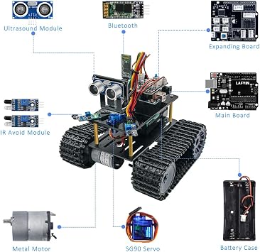 LAFVIN Programming Tank Smart Robot Car kit Support Mixly Blocks Coding/App Control Compatible with Arduino IDE