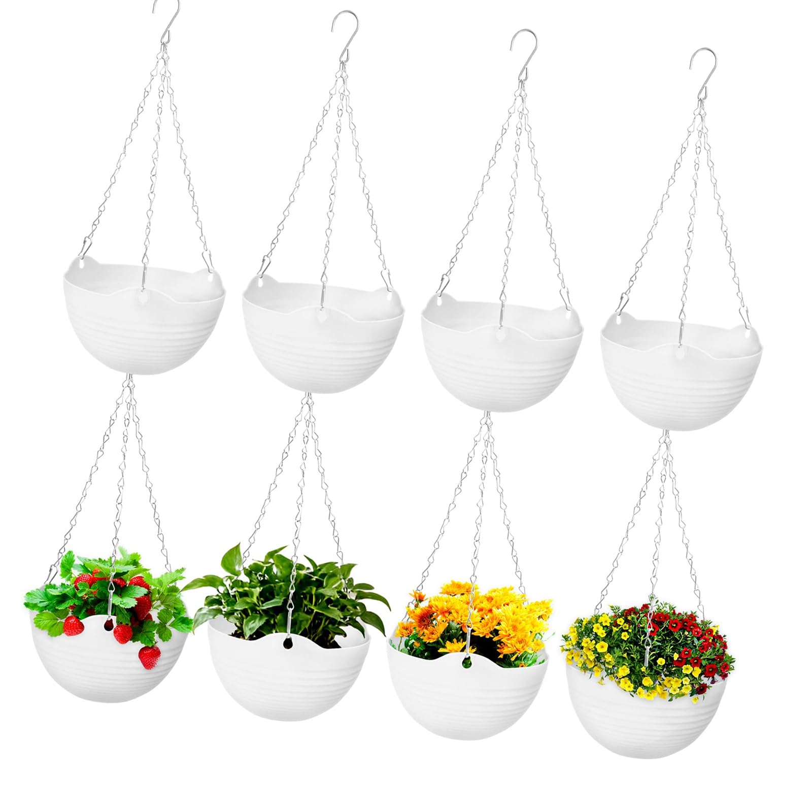 Jazuaiao Space Saving Flower Basket with Integrated Tanks & Adjustable Hanging Chain for Small Areas Metal Chain Hanging Flower Container