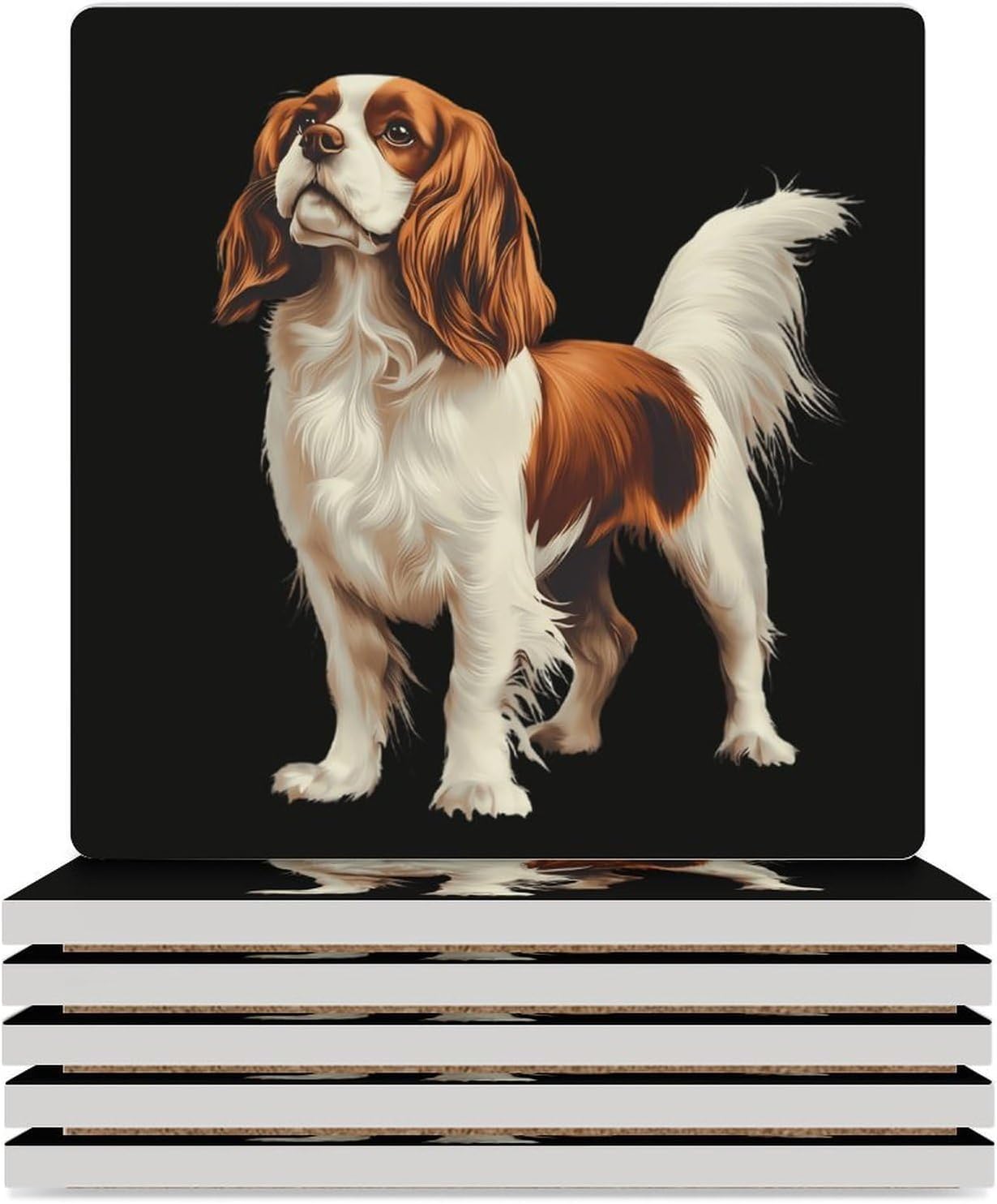 Cavalier King Charles Spaniel Funny Ceramic Coasters for Drinks Absorbent Cup Holder Tabletop Protector with Cork Base