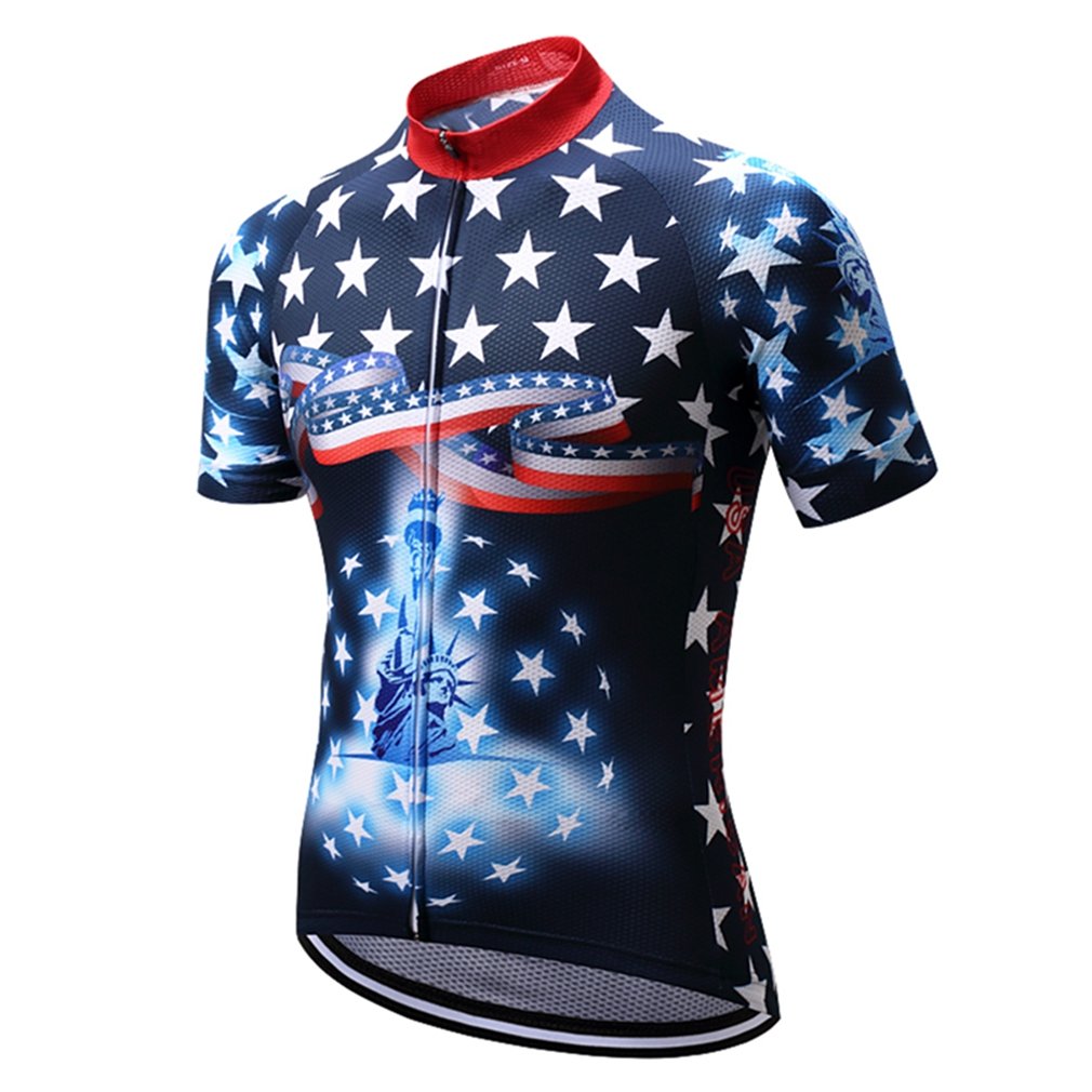 Men's Cycling Jersey Short Sleeve Breathable MTB Bike Riding Top Sports Jacket USA Blue L