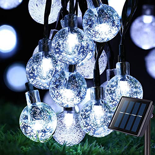 QSPORTPEAK Solar String Lights Outdoor Waterproof, 50LED Solar Garden Lights, Crystal Globe Lights with 8 Mode 7M/24Ft