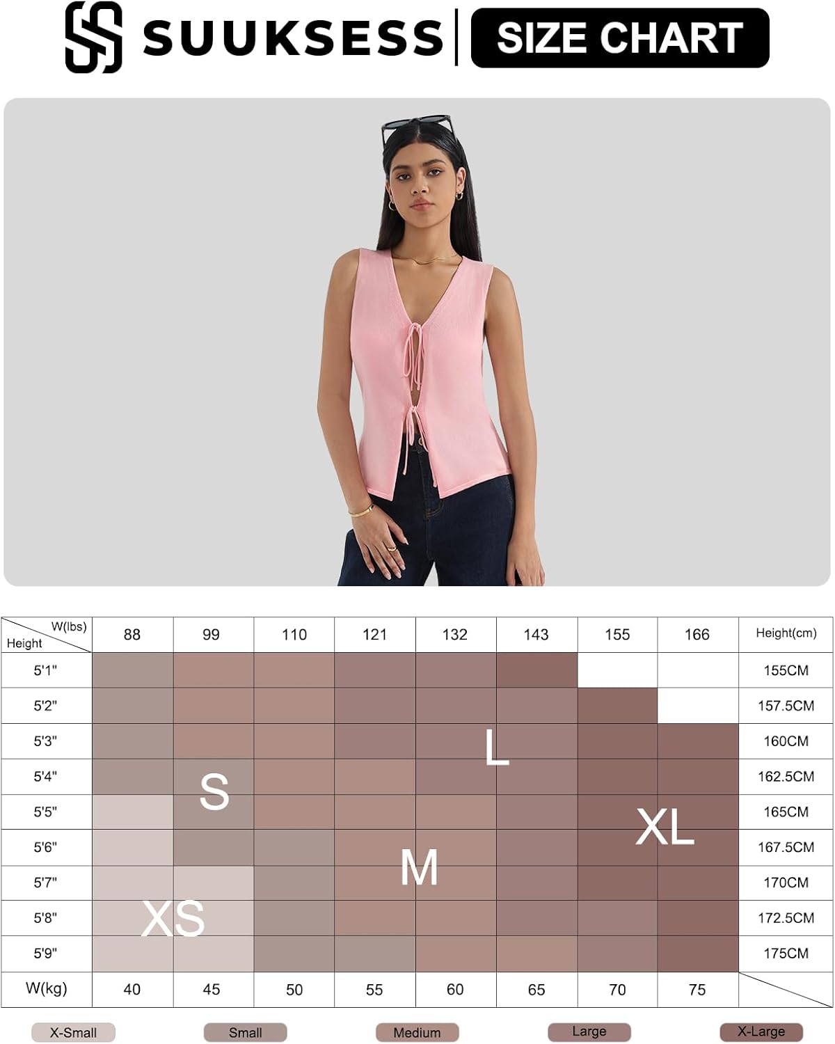 SUUKSESS Women Tie Front Top Sweater Vest Summer Vacation Outfits Trendy Tops Vest Y2K Tank Tops - Image 8