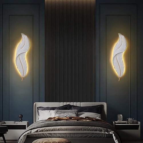 Miniatura 3 de Lámpara de pared moderna LED regulable para montaje en pared, diseño de plumas elegante, color blanco, 3000k-6000k, lámpara de pared LED para