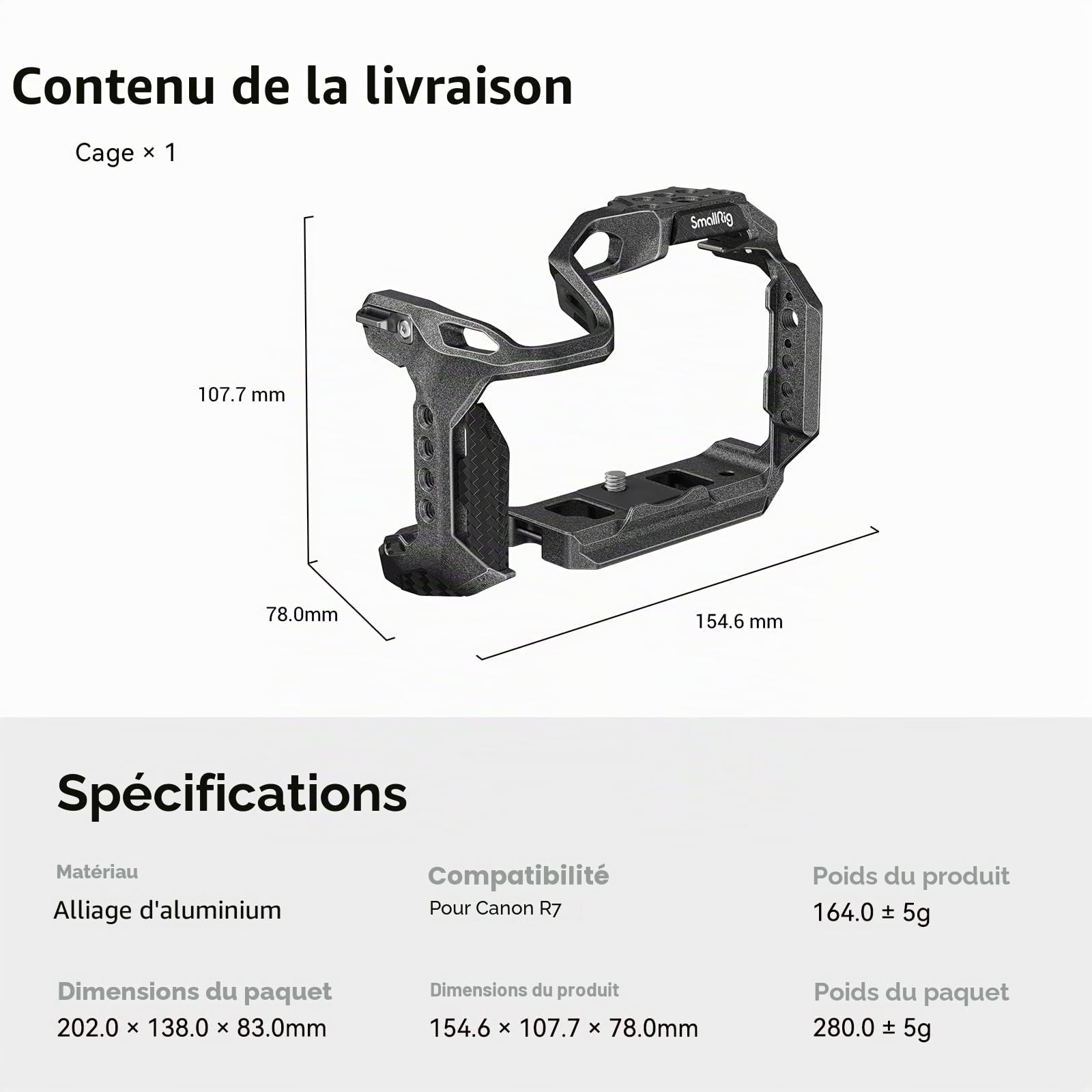 SMALLRIG R7 Cage avec Plaque de Dégagement Rapide Intégrée pour Arca Standard, Cold Shoe, Rail NATO et Trous Filetés, Montage Vidéo de Cage de Caméra pour Canon R7-4003B