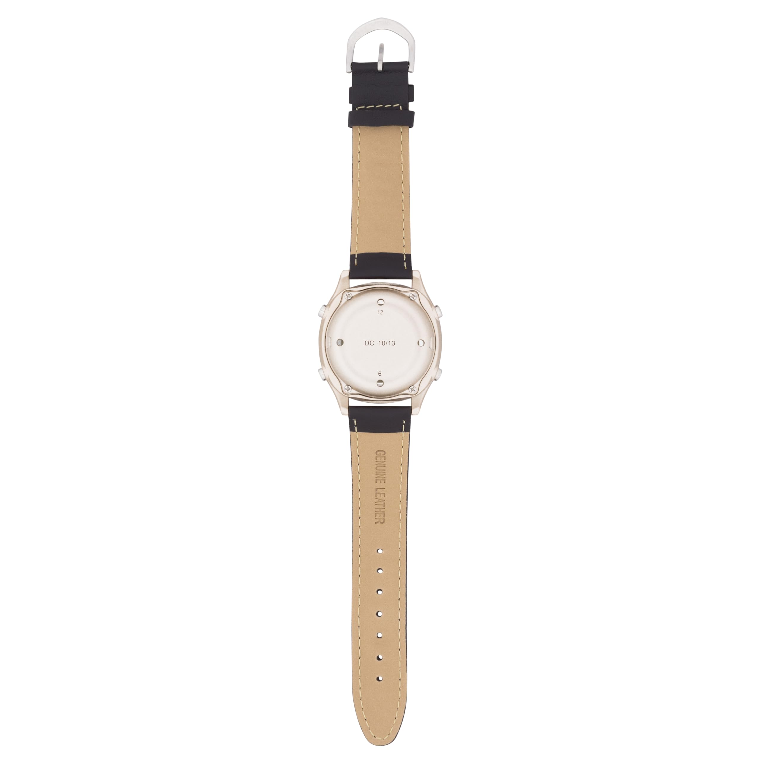Marschall Deutsch sprechende Herren Funk-Armbanduhr I 1130L I Für Blinde, Senioren und Sehbehinderte I Datum- und Zeitansage I Extra große Zeiger I Schwarzes Lederarmband