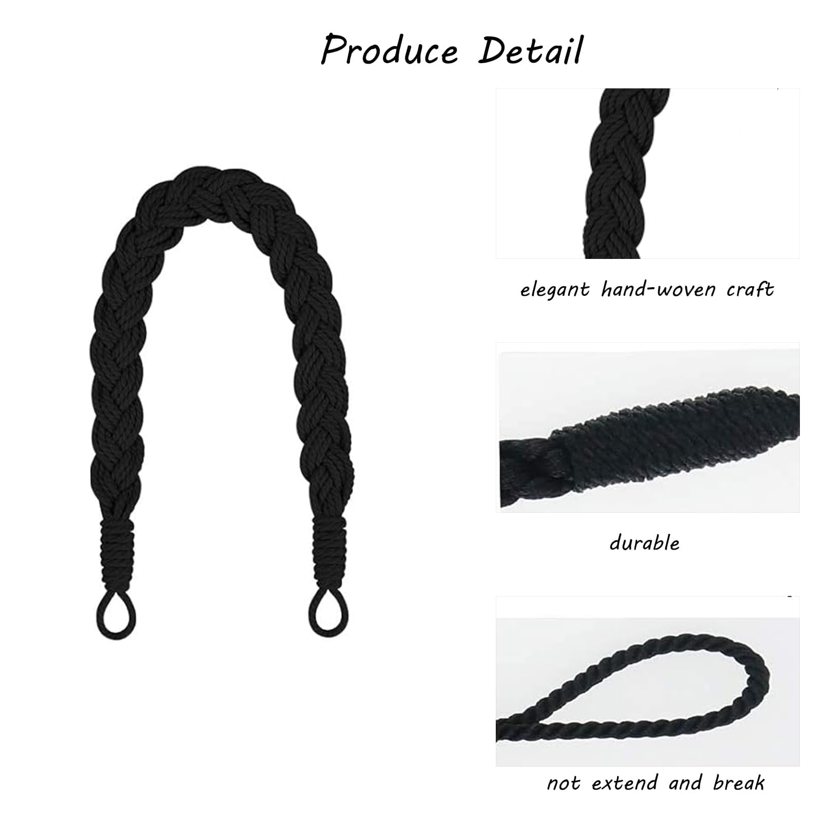 Exquisite Black Curtain Tie Backs - 2 Pcs With 2 Hooks, Hand Woven for Home Hotel, Office, Cafe - Image 3
