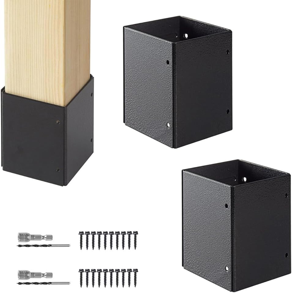 2 Set Adjustable Post Protector (Range 3.3-6in) Black Stainless Steel Post Protector for Wooden Mailboxes Deck and Fences Post Legs from Rain Damage