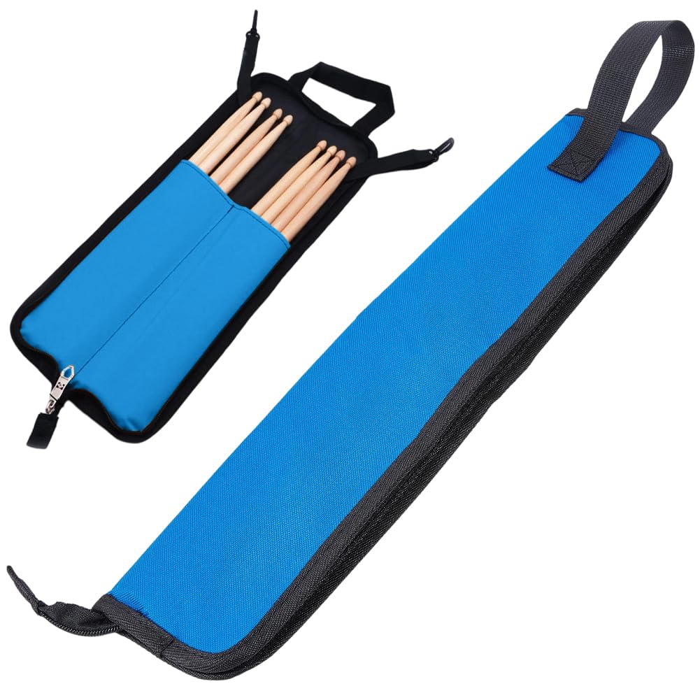 GORGECRAFT Drum Stick Bag Portable Drumstick Zipper Bag with Handle 47cmx20cm Drum Stick Holder with Floor Tom Attachments Blue Carrying Handbag for Percussion Drumstick Mallets Brushes Storage
