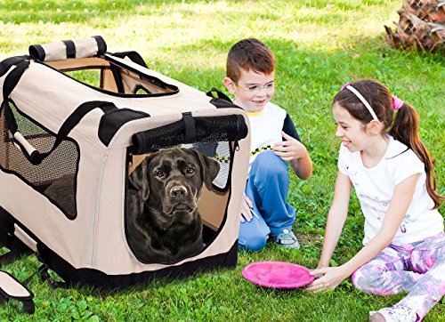 2Pet Foldable Dog Crate - Soft, Easy To Fold & Carry Dog Crate For Indoor & Outdoor Use - Comfy Dog Home & Dog Travel Crate - Strong Steel Frame, Washable Fabric Cover, Frontal Zipper Xl Beige #TOP3