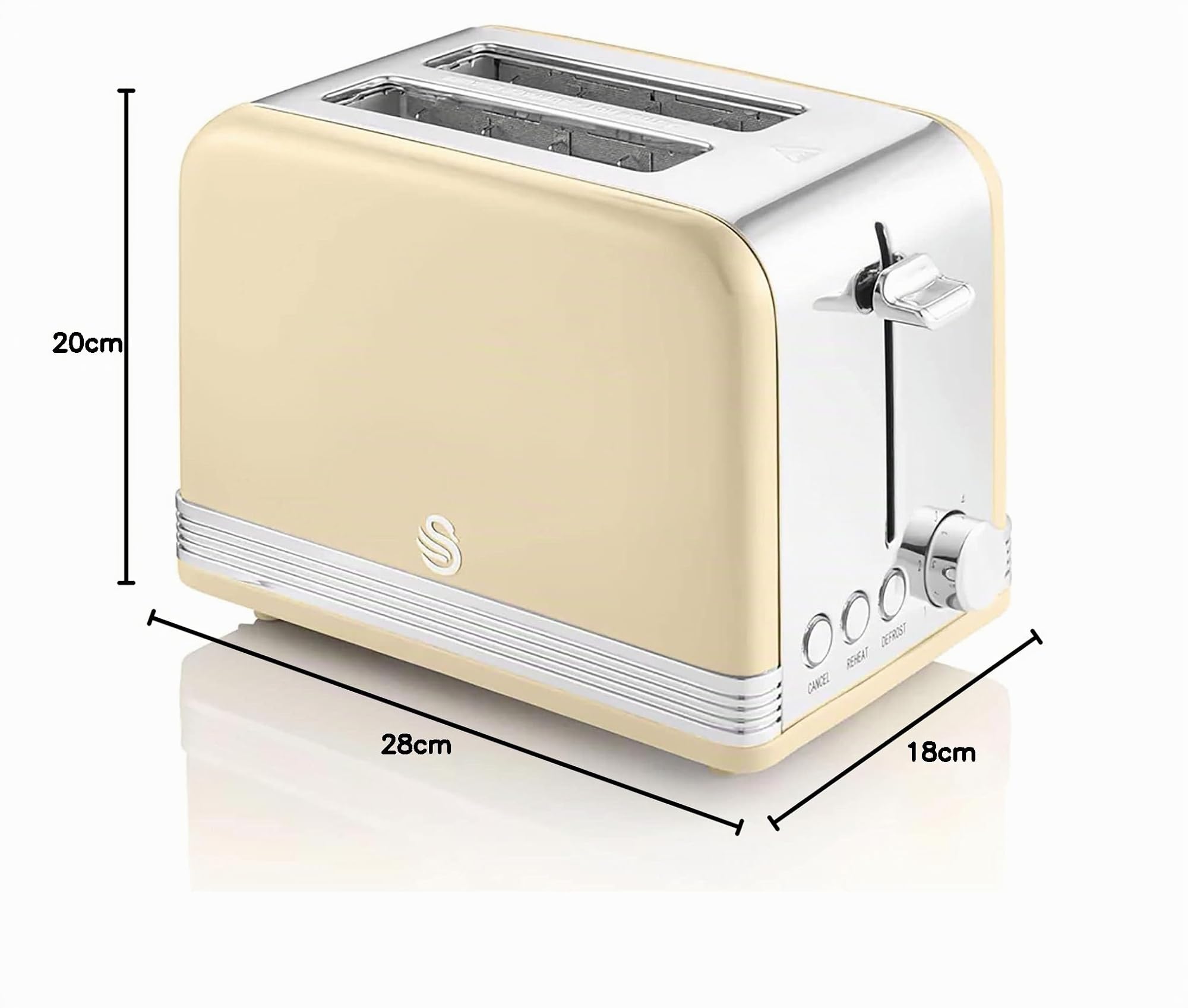 Swan Retro Ensemble Petit-Déjeuner, Bouilloire 1,8L avec Élément Chauffant en Acier INOX, Grille-Pain à Fente Large 2 Tranches, Régulateur de Grillage 6 Niveaux, Design Vintage, Crème