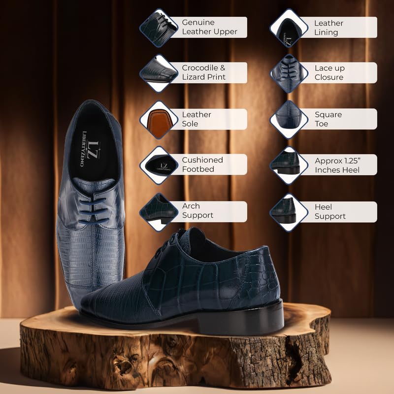 Image of LIBERTYZENO Mens Animal Print & Plain Genuine Leather Adults Lace Up Oxford Dress Shoes for Easter Gift