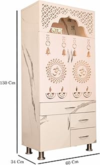 SHLOK Home Temple with Doors and Inbuilt LED Light Engineered Wood (Height: 130, Pre-Assembled)