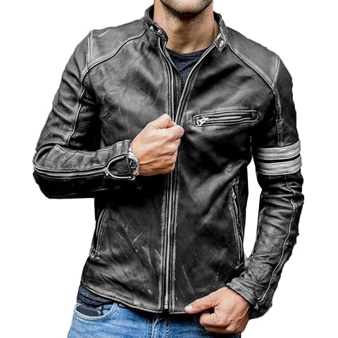 Zillij Mens Vintage Cafe Racer Motorcycle Distressed Biker Leather Jacket Cover
