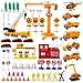 Liberty Imports Engineering Construction Site Pretend Play Toy Set in Bucket - Variety Pack with Diecast Cars, Trucks, Equipment Vehicles, Figures, Signs, Cones, and Accessories