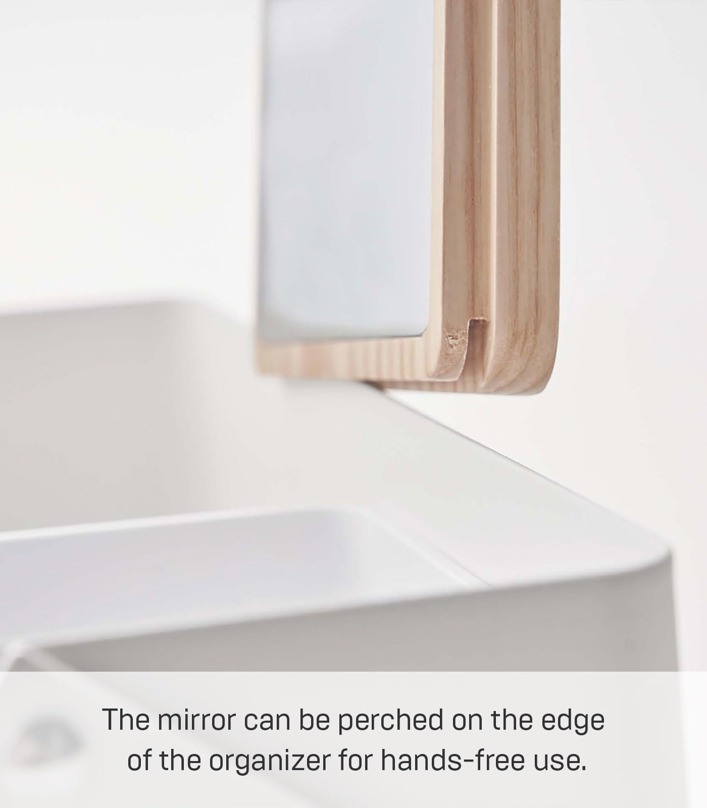 YAMAZAKI 5453 TOWER Makeup Box, white, Steel/Wood/Mirror/ABS Resin, 31 x 15 x 15.7 cm