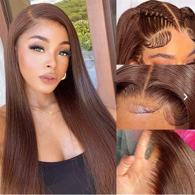 Mscathy Chocolate Brown Straight Lace Front Human Hair Wigs 4 Dark