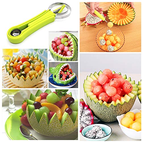 2 Pcs Melon Baller Scoop Set | 4 in 1 Stainless Steel Melon Baller and Fruit Scoop Set for Watermelon Ice Cream | Pumpkin Carving Kit - Thumbnail 4