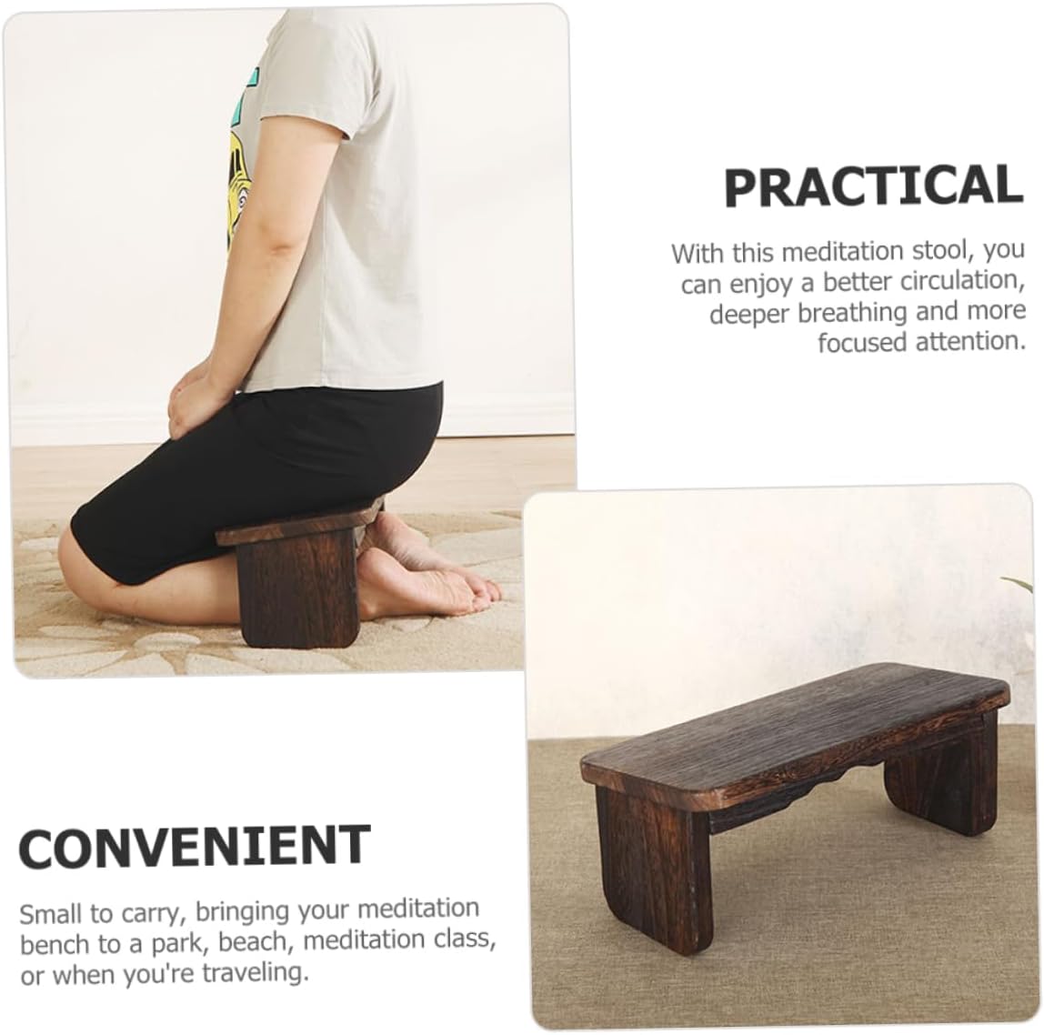 Sosoport Wood Stool for Meditation Household Stool Bench Cushion Kneel Mat for Worship