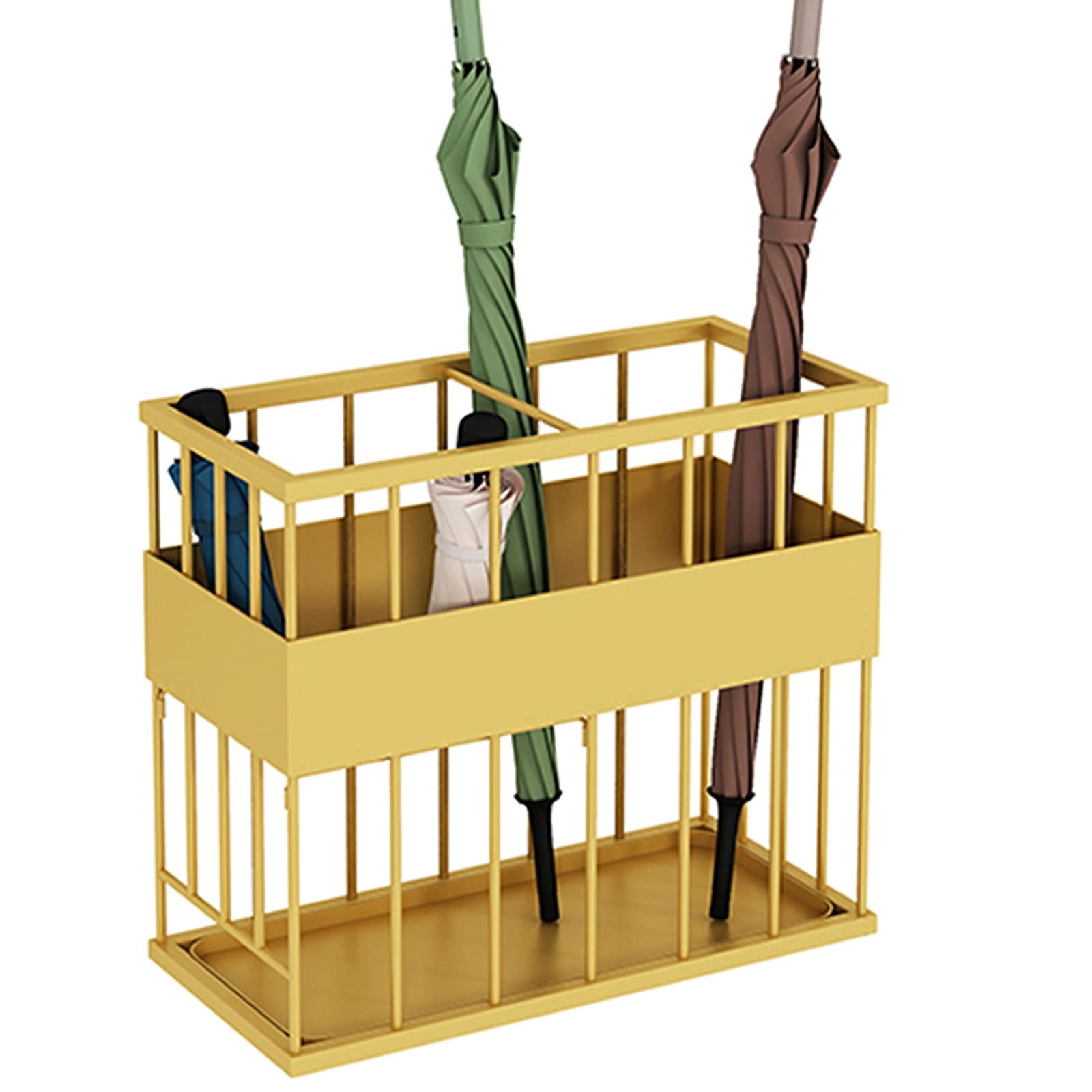 Support de parapluie à double niveau en métal avec auge de stockage anti-gouttes