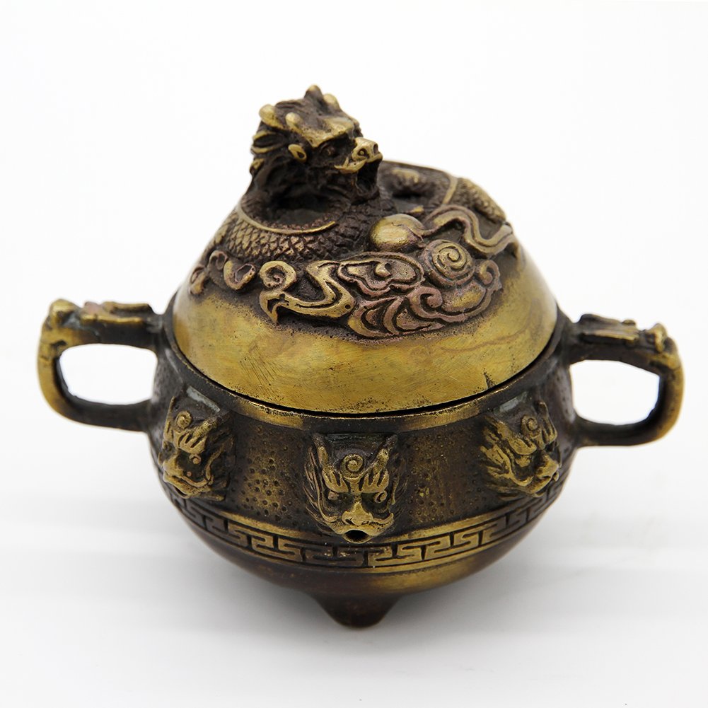 China Old Handwork Collection Carving Bronze copper dragon incensory Incense burner statue