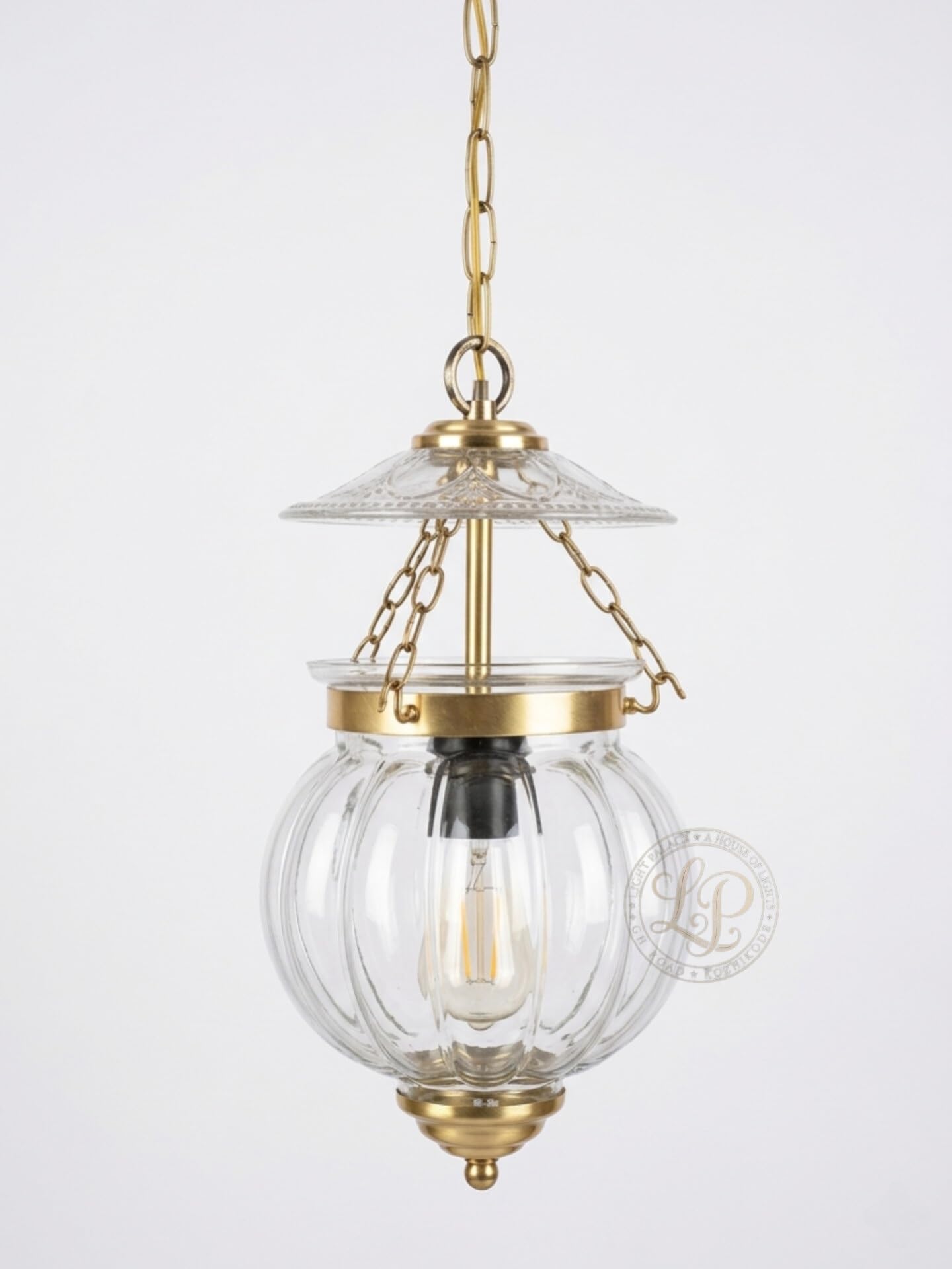 Light Palace Brass Pendant Hanging Light with Melon Glass Design for Living Kitchen Dining Living Room (Plain)-image-25