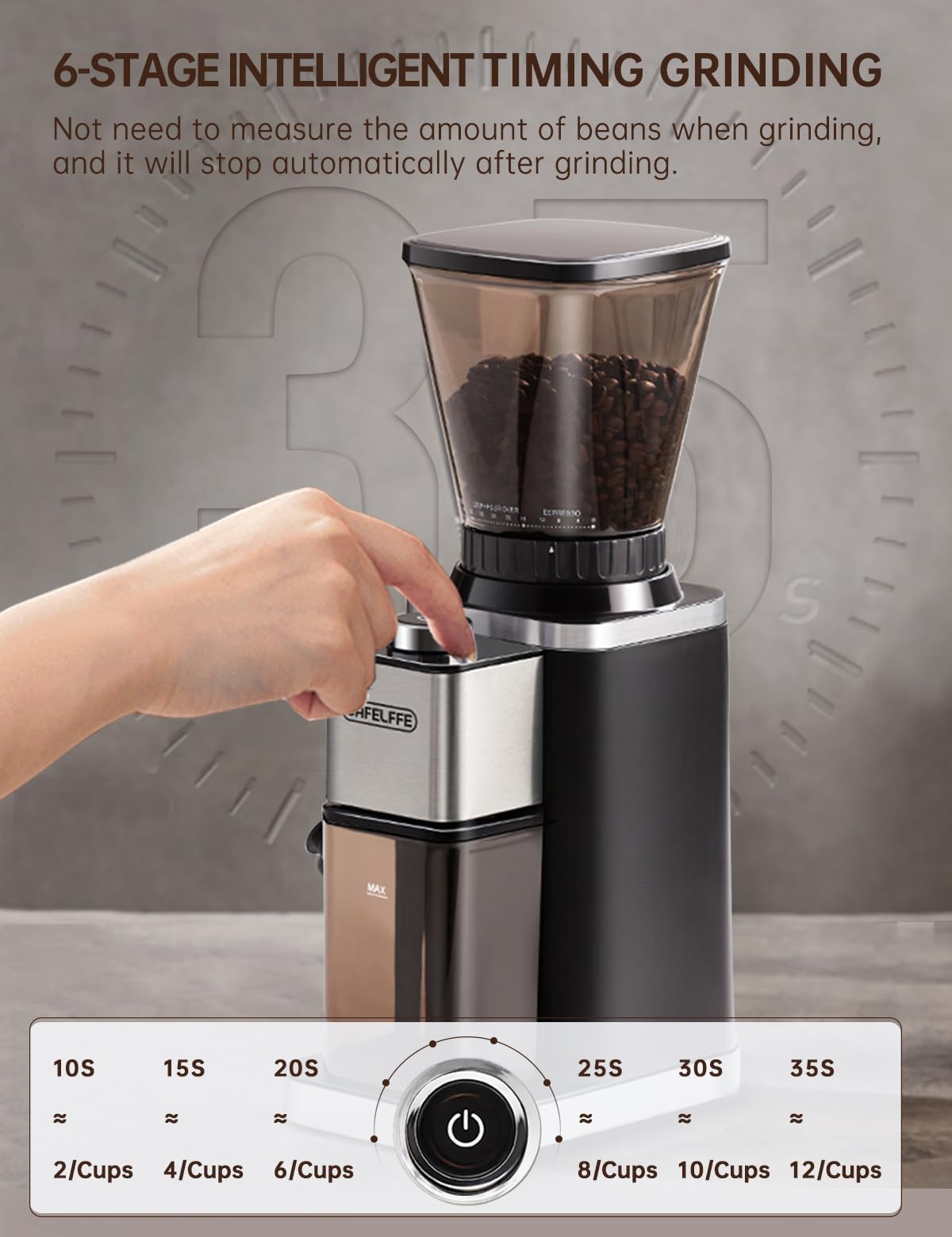 CAFELFFE Macinacaffè elettrico per portafiltro e contenitore, 48 livelli di macinazione regolabili con funzione antistatica per espresso, caffè filtro, Pour Over, Cold Brew e French Coffee – ideale