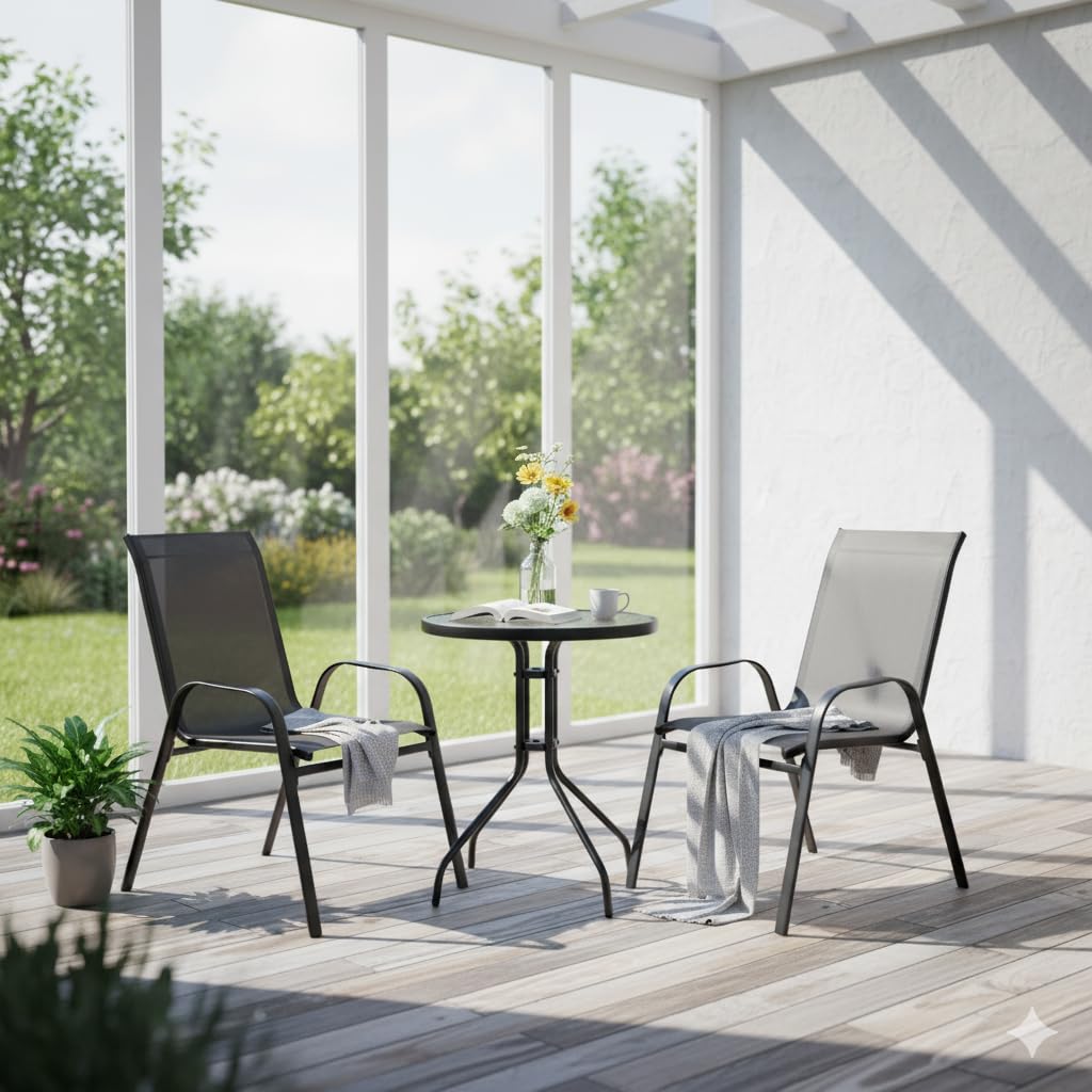 Vital Outdoor Patio Bistro Set ? Black Wicker Chairs & Round Table for Elegant and Comfortable Small Space Dining, Relaxation, and Outdoor Enjoyment (VI-DNS-13)