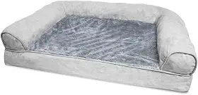Furhaven Cama ortopédica para cães médios/pequenos com almofadas removíveis e capa lavável, para cães de até 16 kg - Sofá de pelúcia e camurça - cinza, média