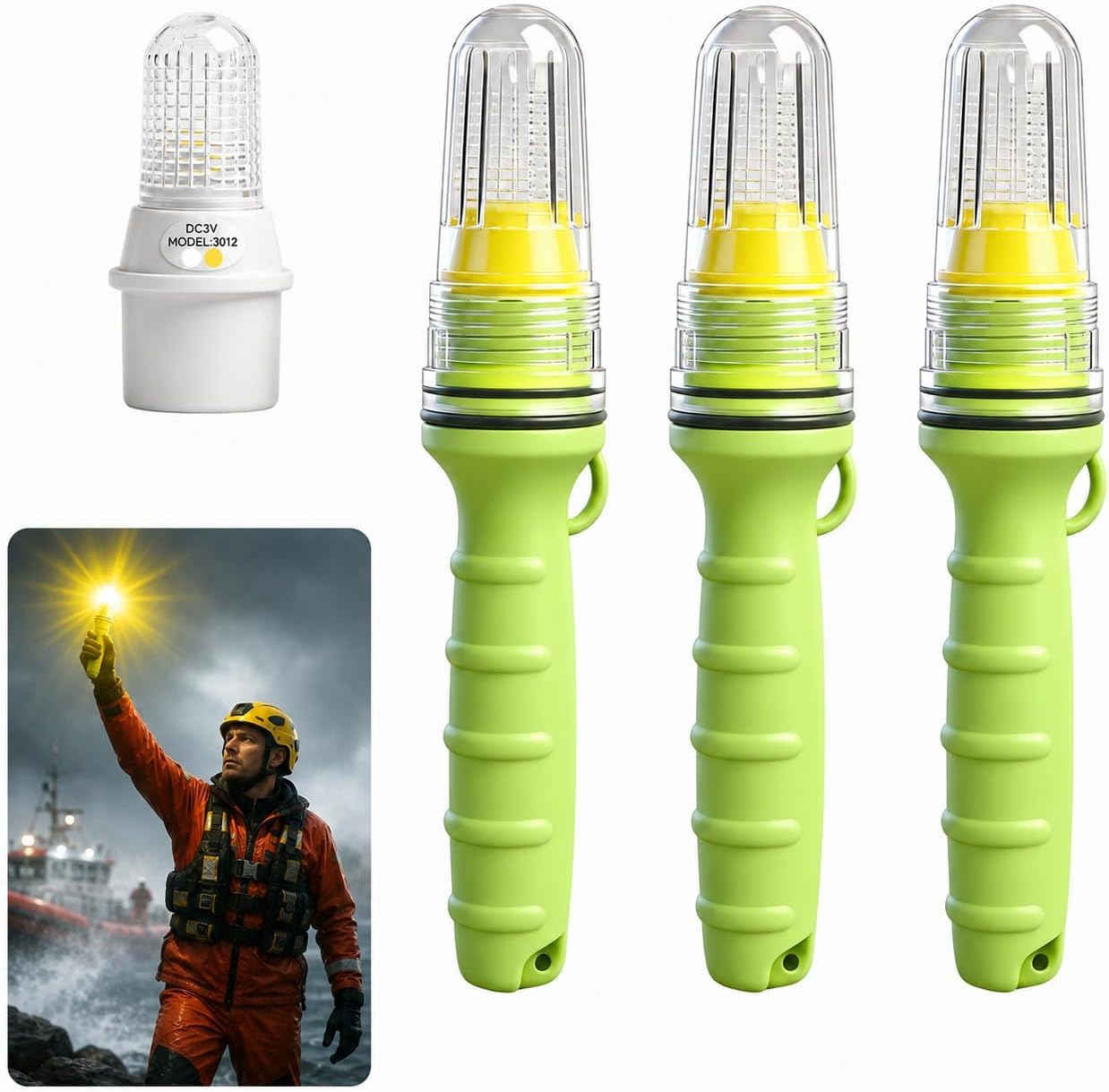 2026 Upgraded LED Electronic Marine Distress Flare, 2.5 Nautical Miles Auto Sensor, Emergency Signal Light for Boats, Fishing Nets, Buoys, Life Rafts (Yellow)