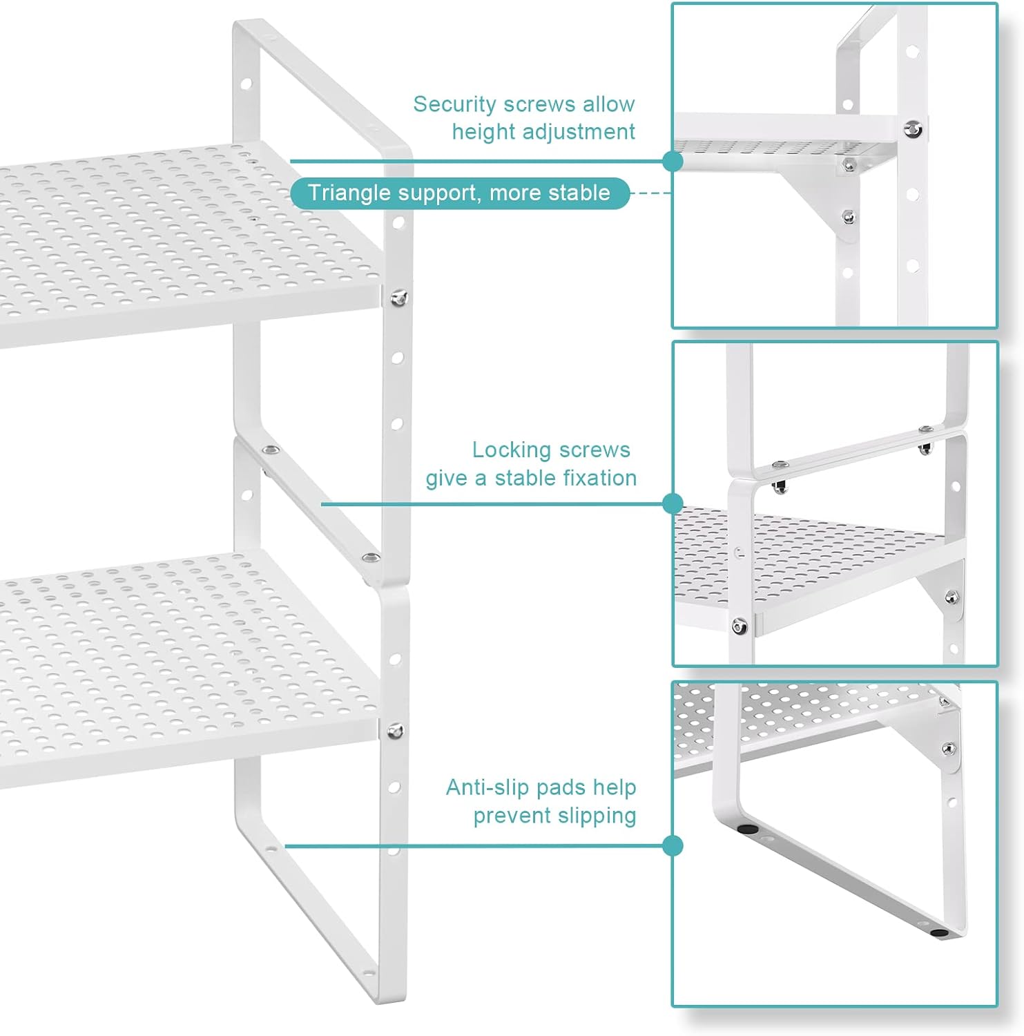 Cabinet Organizer Shelves,3 Pack of Expandable Spice Racks,Space Saving Storage Shelves for Kitchen,Pantry,Bathroom, Bedroom, Under Sink,Office,Table Surfaces & Counter,White Modern Style