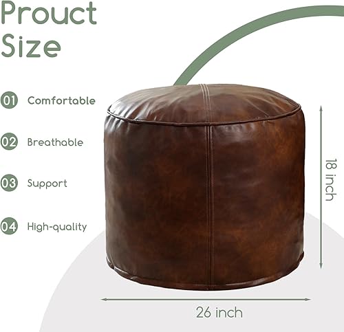 Miniatura 2 de HIGOGOGO Puf redondo de relleno otomano, pufs de piel sintética con relleno de trozos de espuma, puf peludo y esponjoso, otomano de almacenamiento,