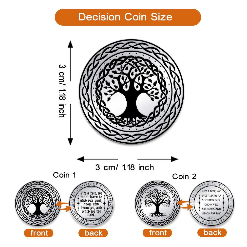 UNICRAFTALE 2Pcs Tree of Life Challenge Coin Yggdrasil Decision Maker Sobriety Coin for Friends Father Commemorative Coins Resurrection Tree of Life Coins Gifts for Women Men - Image 3