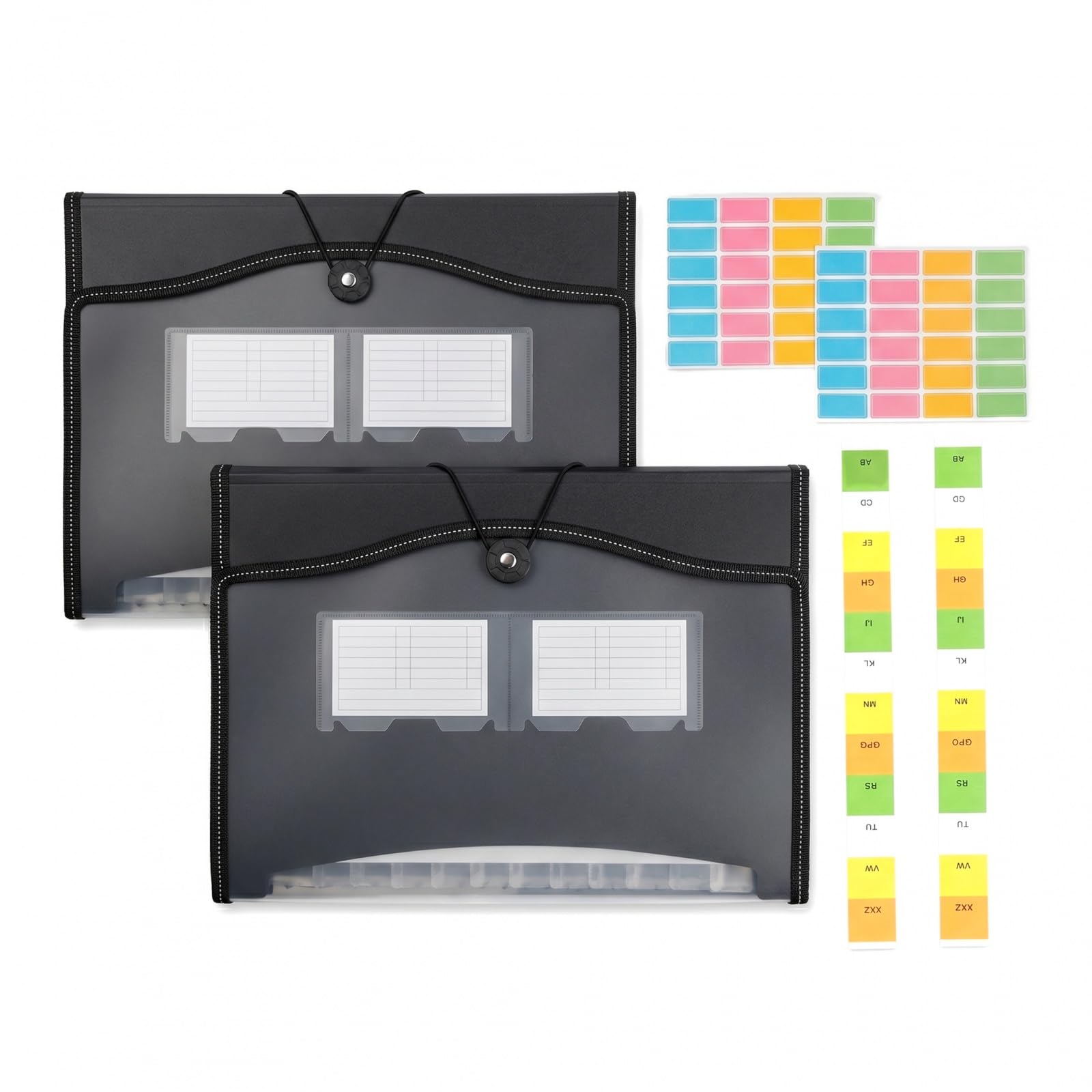 2PCS A4 Expanding File Folder Organiser, 13 Pockets Plastic Document Wallet with Labels, Accordion Folders for Paperwork Storage, Portable Receipt Organiser for Home Office School