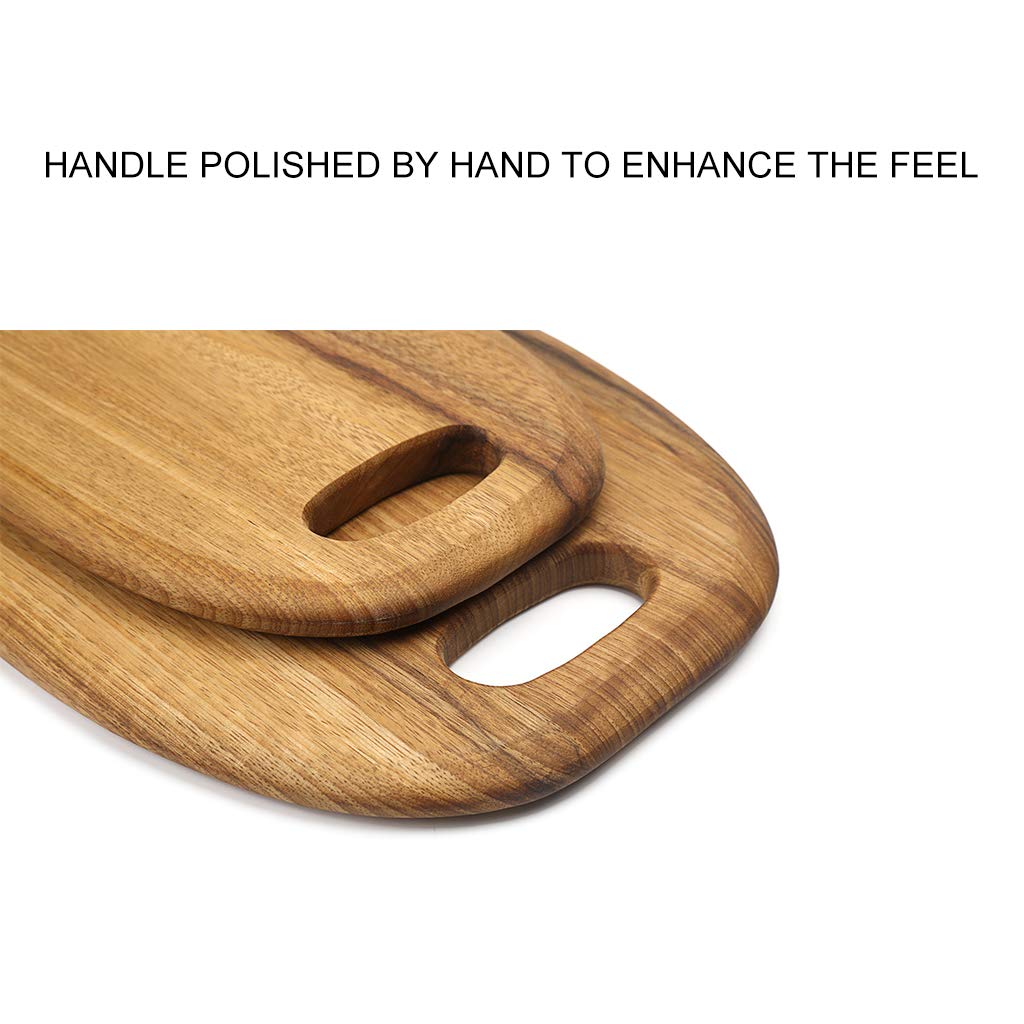 Tabla de Cortar Redonda de Madera Maciza con Mango, 2 cm de Grosor, Ideal para Cocina, Pan, Frutas y postres, 2 tamaños.(30×20×2cm)