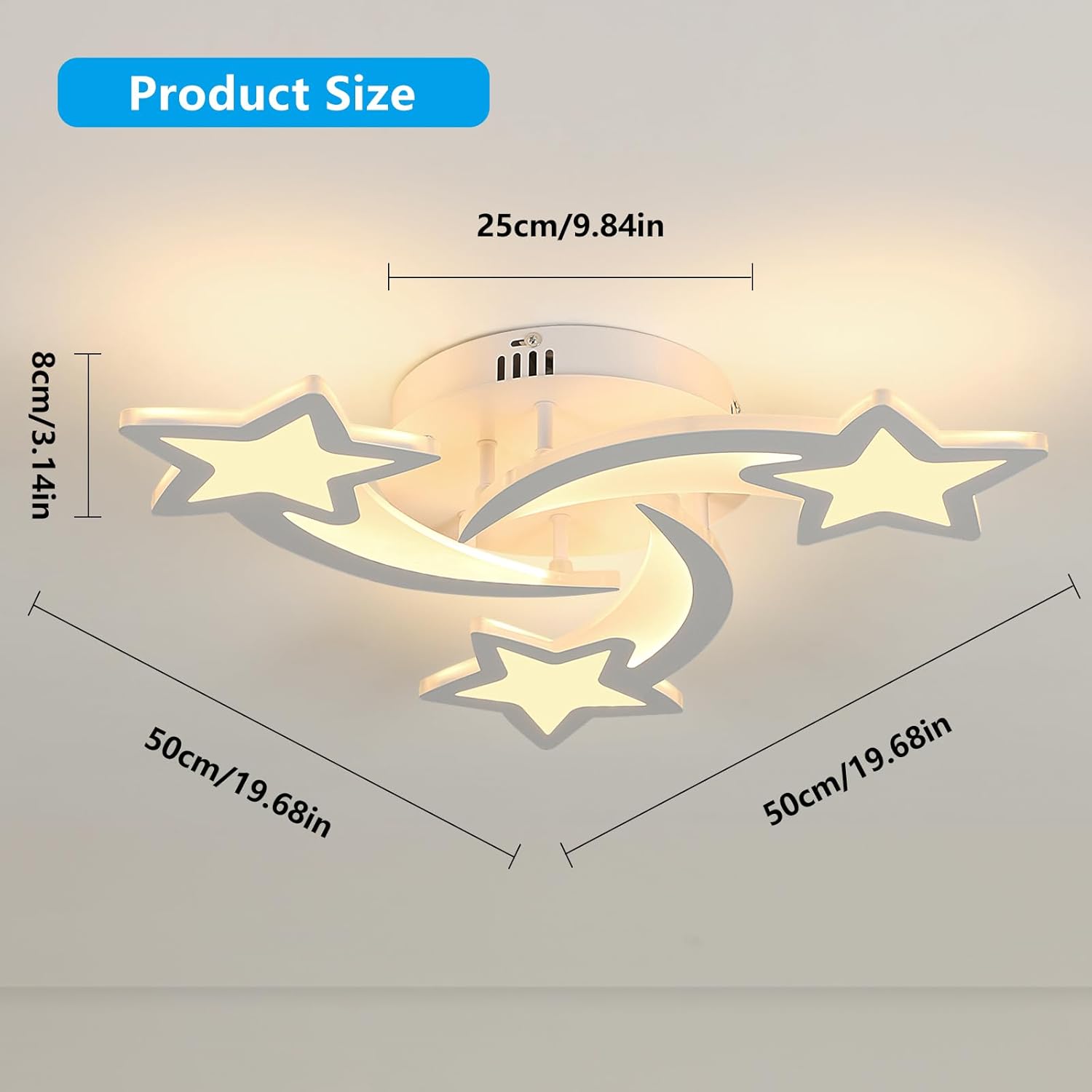 Diagram showing the dimensions of the Goeco LED Ceiling Light, with a 50cm diameter and 8cm height.